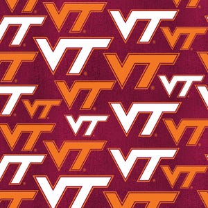 Official Licensed Virginia Tech University Cotton Quilting Fabrics-Virginia Tech Hokies Letters Cotton Fabric Sold by the Yard