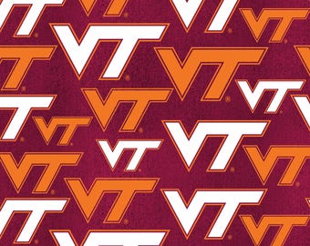 May include: A seamless pattern featuring the letters "VT" in a repeating pattern. The letters are in white, orange, and a maroon background.