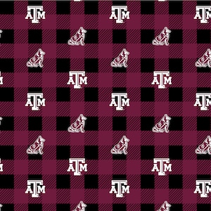 Official Licensed Texas A&M University Fleece Fabric- TAMU Aggies Buffalo Plaid Fleece Sold by the Yard