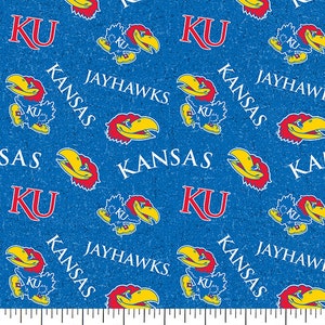 Official Licensed University of Kansas Cotton Quilting Fabrics-Kansas Jayhawks Tone on Tone Cotton Fabric Sold by the Yard
