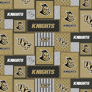 Tessuto in pile con licenza ufficiale dell'Università della Florida Centrale - UCF Knights College Patch Fleece Venduto tagliato su misura
