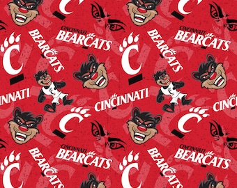 Official Licensed University of Cincinnati Cotton Quilting Fabrics-Cincinnati Bearcats Tone on Tone Cotton Fabric Sold by the Yard