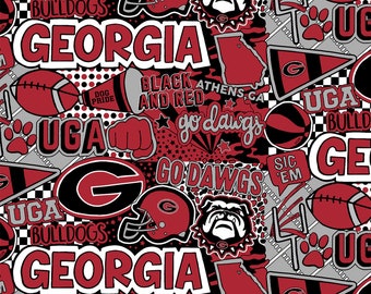 Official Licensed University of Georgia Cotton Quilting Fabrics-Georgia Bulldogs Pop Art Cotton Fabric Sold by the Yard