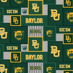 Official Licensed Baylor University Fleece Fabric-Baylor Bears College Patch Fleece Sold by the Yard
