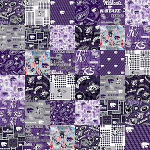 Official Licensed Kansas State University Cheater Quilt Cotton Fabric-Kansas State Wildcats Cotton Fabric with Patchwork Print-58” Width