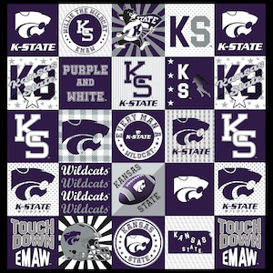 Official Licensed Kansas State University T-Shirt Quilt Panel- Kansas State Wildcats Micro Minky Panel