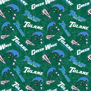 Official Licensed Tulane University Cotton Quilting Fabrics-Tulane Green Wave Tone on Tone Cotton Fabric Sold by the Yard