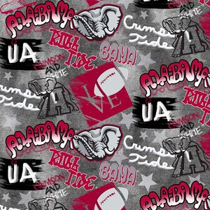 Official Licensed University of Alabama Cotton Quilting Fabrics-Alabama Crimson Tide Graffiti Cotton Fabric Sold by the Yard