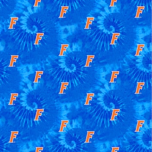Tessuti per trapuntatura in cotone con licenza ufficiale dell'Università della Florida - Tessuto in cotone tie-dye Florida Gators venduto tagliato su misura