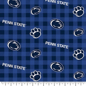 Official Licensed Penn State Cotton Quilting Fabrics-Penn State Nittany Lions Buffalo Plaid Cotton Fabric Sold by the Yard