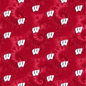 Official Licensed University of Wisconsin Cotton Quilting Fabrics-Wisconsin Badgers Vintage Pennant Cotton Fabric Sold by the Yard