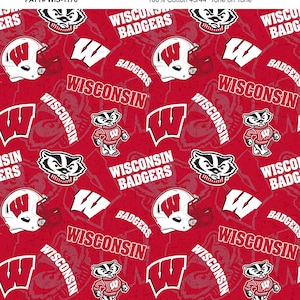 Official Licensed University of Wisconsin Cotton Quilting Fabrics-Wisconsin Badgers Tone on Tone Cotton Fabric Sold by the Yard