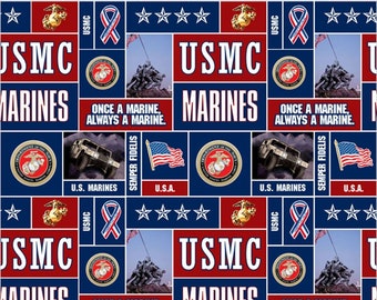 Tissu polaire militaire officiel des Marines des États-Unis sous licence - Polaire géométrique des Marines des États-Unis vendu par mètre