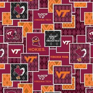 Official Licensed Virginia Tech University Cotton Quilting Fabrics-Virginia Tech Hokies Argyle Boxes Cotton Fabric Sold by the Yard
