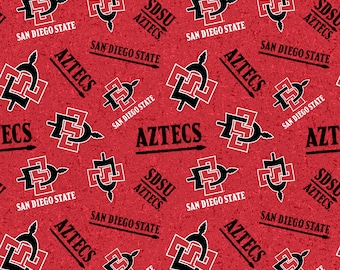 Official Licensed San Diego State University Cotton Quilting Fabrics-San Diego State Aztecs Tone on Tone Cotton Fabric Sold by the Yard