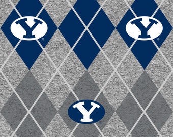 Official Licensed Brigham Young University Fleece Fabric- BYU Cougars Heather Argyle Fleece Sold by the Yard