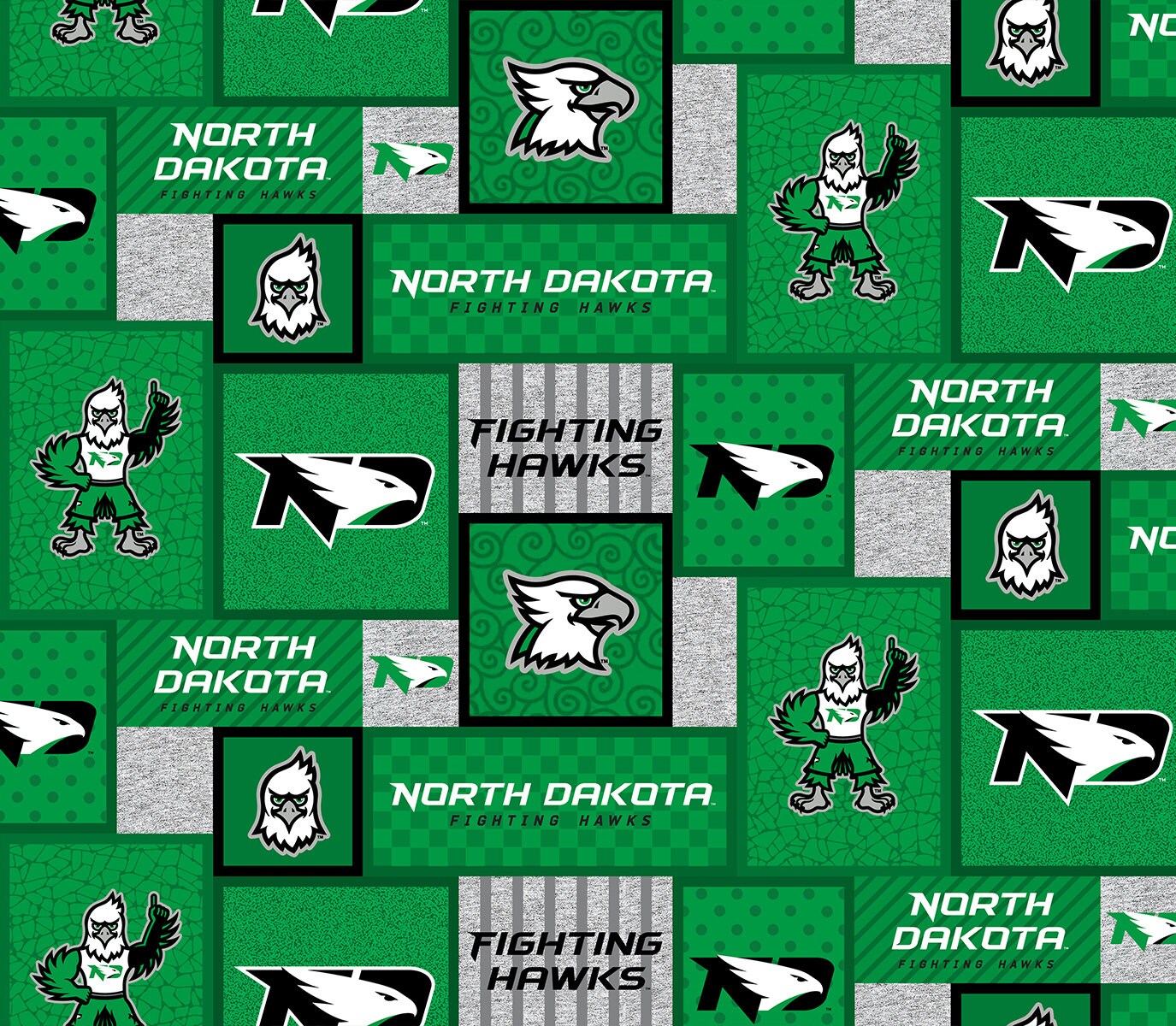 Official Licensed University of North Dakota Fleece Fabric-North Dakota Fighting Hawks College Patch Fleece Sold by the Yard
