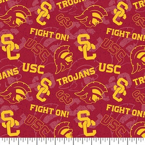 Tessuti per trapuntatura in cotone con licenza ufficiale dell&#39;Università della California del Sud - Tessuto in cotone tono su tono USC Trojans, venduto tagliato su misura