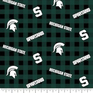 Official Licensed Michigan State University Cotton Quilting Fabrics-Michigan State Spartans Buffalo Plaid Cotton Fabric Sold by the Yard