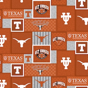 Official Licensed University of Texas Fleece Fabric- Texas Longhorns College Patch Fleece Sold by the Yard