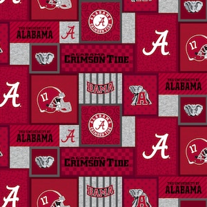 Official Licensed University of Alabama Fleece Fabric-Alabama Crimson Tide College Patch Fleece Sold by the Yard