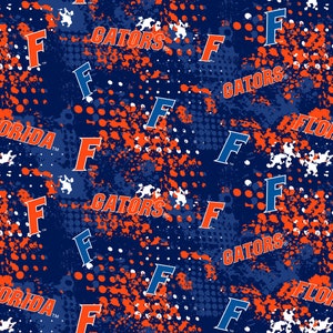 Official Licensed University of Florida Cotton Quilting Fabrics-Florida Gators Splatter Cotton Fabric Sold by the Yard