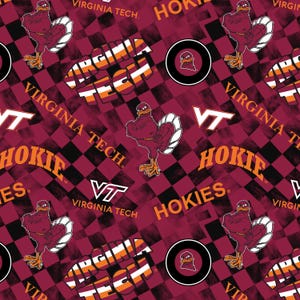 Official Licensed Virginia Tech University Cotton Quilting Fabrics-Virginia Tech Hokies Check Allover Cotton Fabric Sold by the Yard