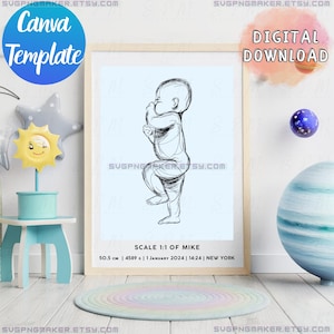 Paquete de pósteres de nacimiento de bebé editables, póster de nacimiento personalizado, póster para hacerlo usted mismo, recién nacido a escala 1:1, decoración de guardería, póster de nacimiento personalizado