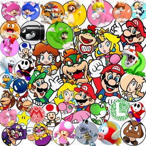 スーパーマリオキャラクターサークルロゴPngバンドル、スーパーマリオバースデーパーティーバンドル、マリオファミリーPng、マリオグループPng、マリオマッチングPng