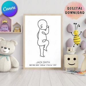 Bearbeitbares Baby-Geburtsposter Digitale Vorlage in Canva, Benutzerdefiniertes Neugeborenes in Größe, Canva-Geburtsposter, Baby-Geburtspostervorlage, DIY-Poster
