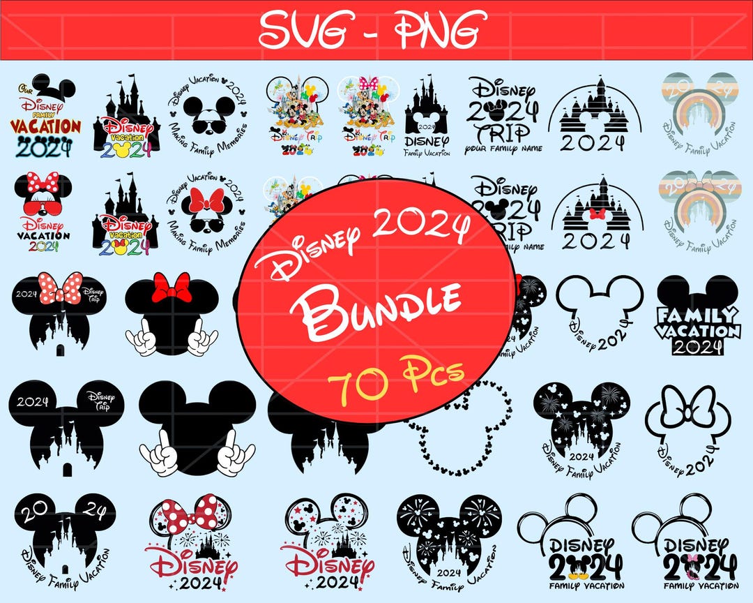 Mickey Minnie Mouse Head PNG SVG Bundle 70 Pcs,family Trip 2024 Svg ...