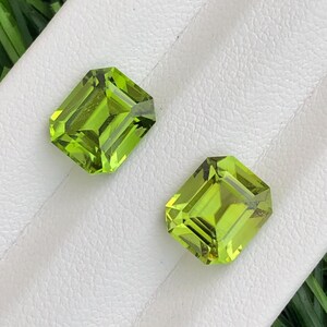 Emerald Cut Peridot Pair: 7.25 ct Natural August Birthstone, Pakistan Origin