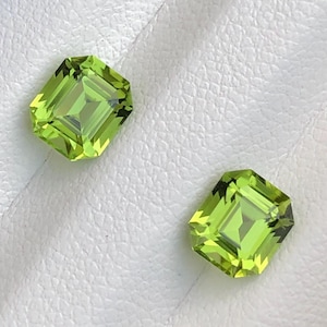 Asscher Cut Peridot Gemstone Pair: Natural August Birthstone, Pakistan Origin