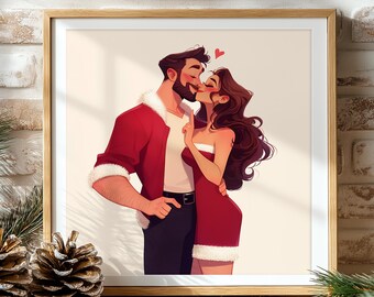 Christmas & Holiday : Personalized Couple Illustration Custom Portrait Commission (Couple's Portrait, Xmas Gifts, Holiday Gift)