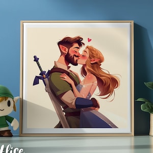 Video Game: Personalized Couple Illustration Custom Portrait Commission (Wedding Gift for Couple Portrait, Valentines Gifts, Birthday)