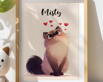 Cat Portrait : Personalized Pet Illustration Custom Portrait Commission (Pet Portrait, Cat Drawing, Cat Illustration, Pet Memorial Idea)