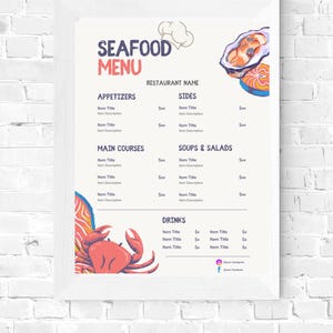 Plantilla de menú elegante para restaurante de mariscos Ocean's Bounty