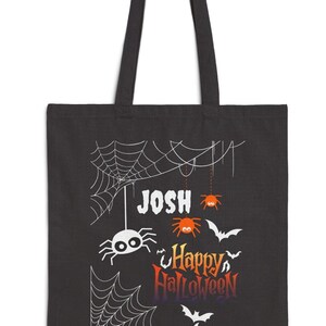 Cute Spider Bat Trick or Treat Bag, Cotton Canvas Tote Bag Halloween Candy Gift Personalized Custom Customization