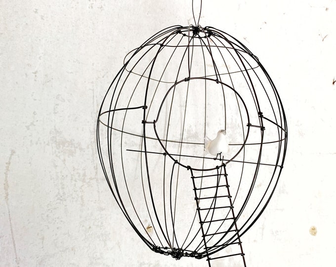 Wire bird cage, Wire cage, round cage, unique piece , handmade in france, wire sculpture