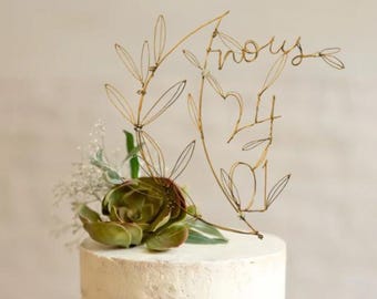 Wire Cake Topper , Custom wire cake topper, Gold cake topper for weeding, Romantic weeding, birthday cake topper, personalized cake topper