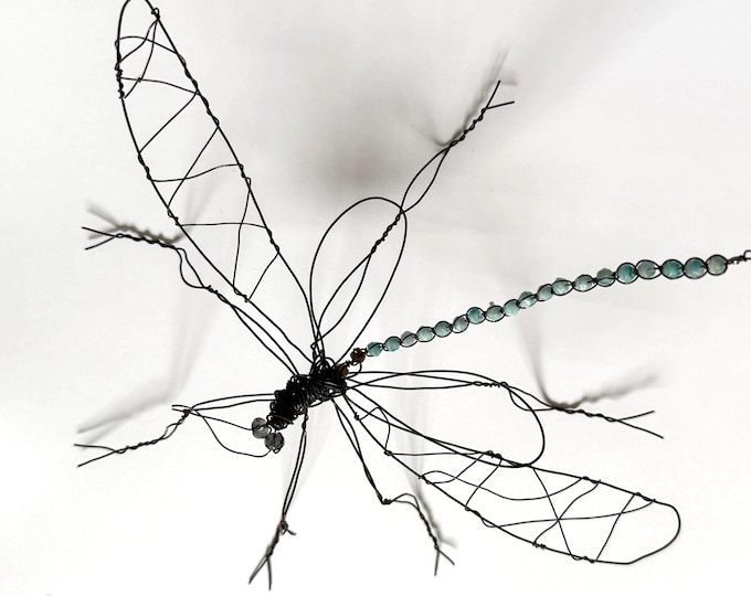 Wire dragonfly, wire insect. Animal sculpture, annealed wire sculpture. Unique piece.