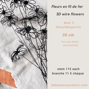 Fleur en fil de fer recuit, fleur à l'unité, 5 modèles différents au choix. composez votre bouquet 5 DAISY/MARGUERITE