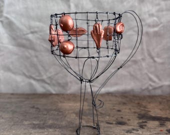 Wire and clay sculpture. chalice, vase, Unique piece. size M