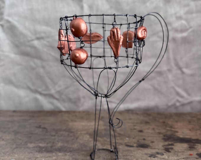 Wire and clay sculpture. chalice, vase, Unique piece. size M