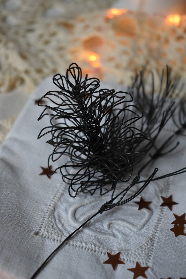 Branch and pine cone in black annealed raw wire. handmade in France image 2