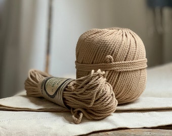 Cotton rope, cotton cord, Macrame cord, Macrame cotton cord, cord, 3 mm macrame cord, cotton macrame 3 ply twisted ,  COFFEE CREAM