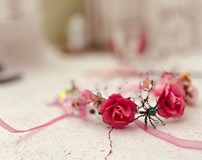 wire floral crown, wedding crown, handmade in France.