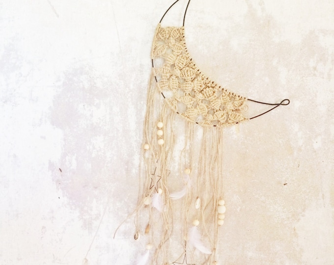Moon dream catcher in wire and macrame , boho style, wall hanging  made to order in france