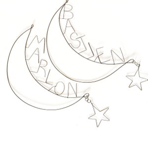 Lune en fil de fer avec prénom à l&#39;intérieur, cadeau personnalisé, cadeau de naissance, cadeau de bapteme