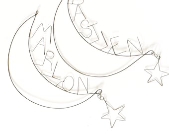 Lune en fil de fer avec prénom à l'intérieur, cadeau personnalisé, cadeau de naissance, cadeau de bapteme